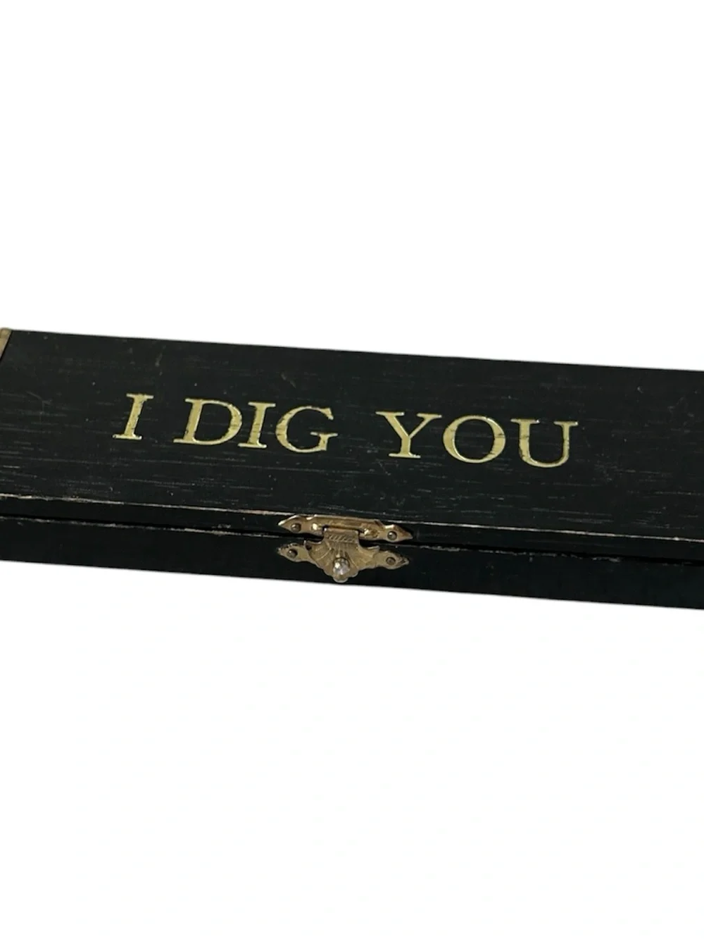 Vintage Mid Century“I Dig You” Brass Shovel Bottle Opener With Wooden Case